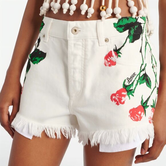 LOEWE + Paula's Ibiza frayed floral-print denim shorts